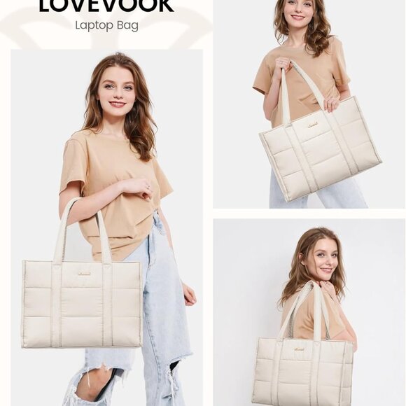 Laptop Bag for Women, Puffer Tote Bag for Work 15.6 Inch Large Computer Briefcas - Picture 9 of 9